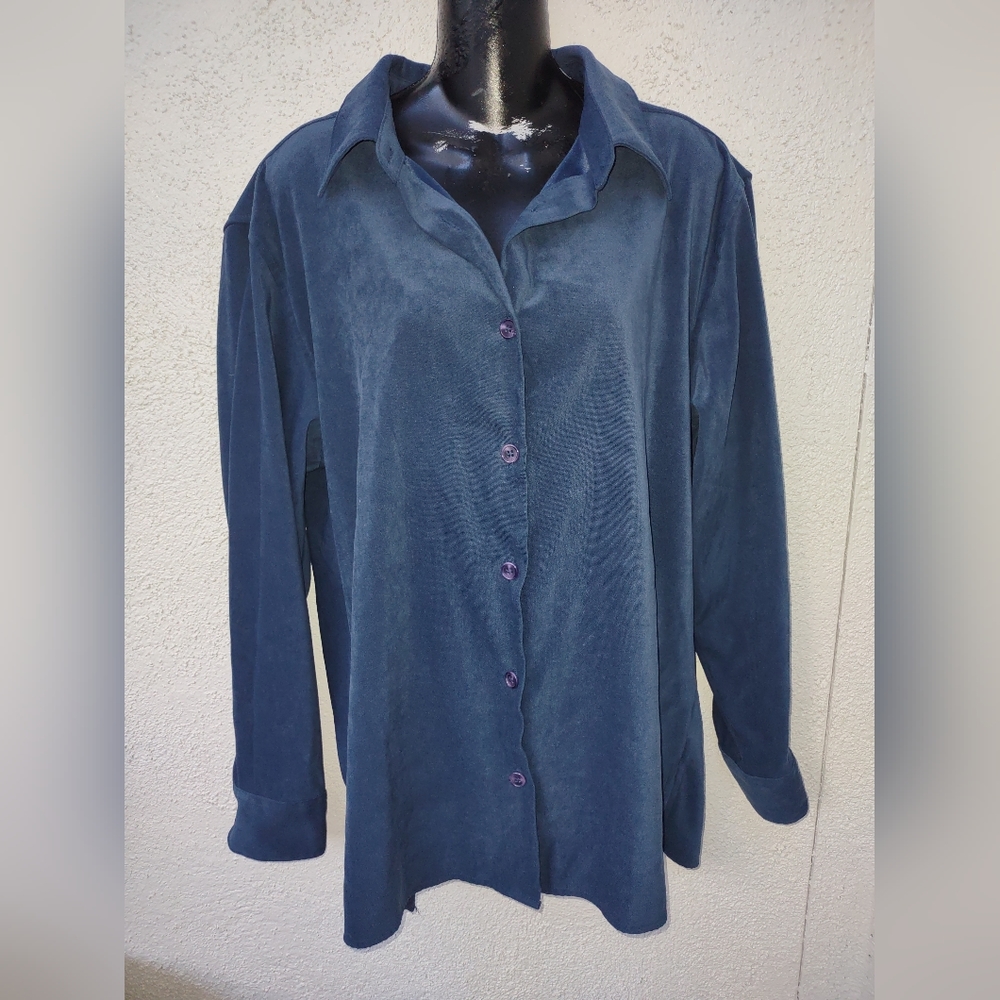 Vintage Real Comfort Shirt Jacket Longline Shacket Grandma Core Fall Blue Large